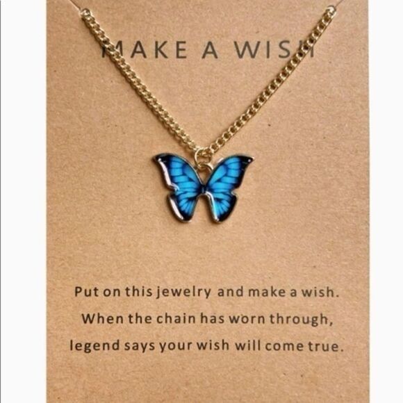 One Piece Random Color Enamel Butterfly ”Make a Wish” Necklace On Quote Card NEW - Picture 4 of 6